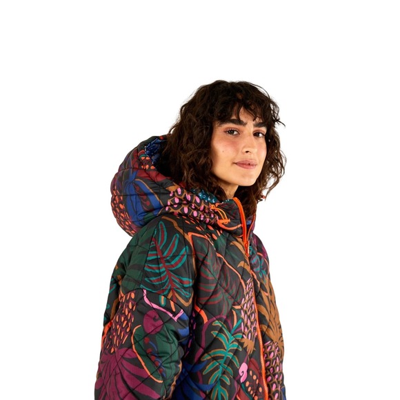 Farm Rio NWT SZ XL Blue Cool Leopard Long Reversible puffer Coat Tropical Cozy - Picture 2 of 16